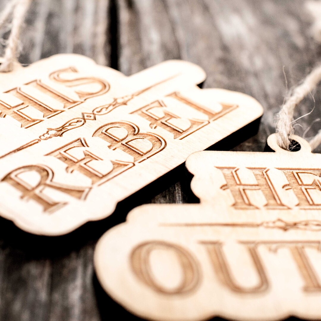 Ornament - His Rebel - Her Outlaw - Set Raw Wood 2x4in Ornament - His Rebel - Her Outlaw - Set Raw Wood 2x4in